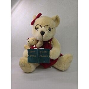 Vintage Mama bear reading a book to baby bear Christmas 1997 Collectible Plush